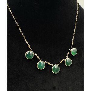 Vintage Necklace 1/20th 14k GF Green Faceted Glass Stations Sterling Silver